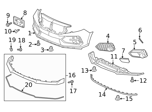 Honda - Front Garnish, Left, Crystal Black Pearl (Honda Civic Type R FK8 2020+)